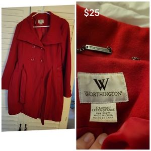 Red Worthington Peacoat with Belt